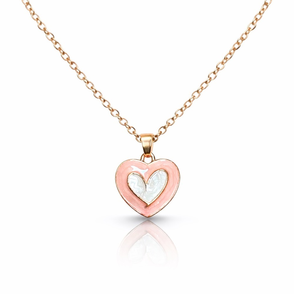 ⚜️ Heart Pendant Necklace in Pink and Gold - Picture 1 of 8
